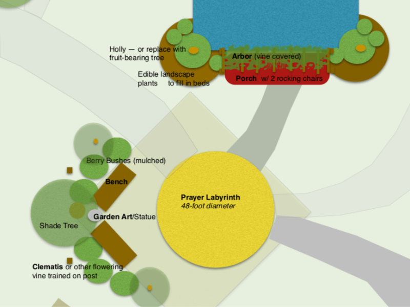 a drawing/rendering of a garden and labrynth